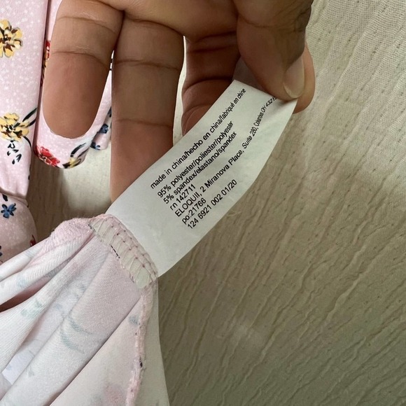 Eloquii Long Sleeve Keyhole Bow Tie Neckline Pink Floral Fit-Flare Dress Size 14 - Picture 6 of 7